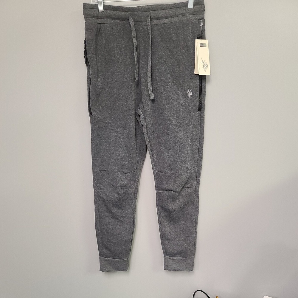 US Polo Sweatpants Men's Gray Feel Dry Jogger Size Small Draw String Pockets